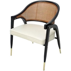 Silla de salón comedor de madera con respaldo de ratán para restaurante de lujo moderno - Product Image 5