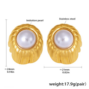 Pendientes de candelabro de acero inoxidable francés de alta calidad Ganku elegante perla de moda Simple sentido femenino temperamento elegante - Product Image 6