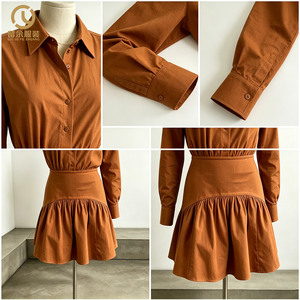 Nuovo Stile alla Moda, Abito Camicia Lungo da Donna <span class=keywords><strong>Marrone</strong></span> con Logo Personalizzato, Cintura in Vita e Orlo Plissettato, Mini Abito Casual da Ufficio - Product Image 4