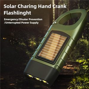 Multi-functional Solar Powered Hand Crank Rechargeable <b>Flashlight</b> Power Bank Output IP65 Rated LED Light Source 2W ABS Plastic - Product Image 2