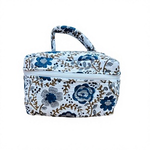Cotton quilted Train <b>case</b> personalized bride wedding <b>makeup</b> <b>case</b> gift girl stylish travel vanity bag block print floral <b>case</b> - Product Image 2