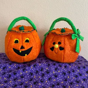 Orange Pumpkin Trick or Treat Tote Kids Bucket Basket Plush Halloween Candy Bags