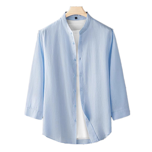 Chemises en lin pour hommes 100% avec nouveau style de mode col <span class=keywords><strong>Mao</strong></span>/Mandarin col montant à manches longues pour l'hiver respirant et élégant - Product Image 1