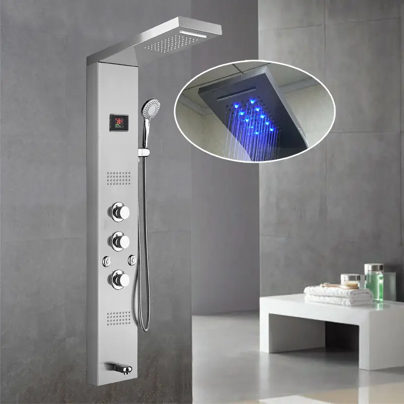 Douchepaneel Waterval Douchekolom Set Toren Massage Bodyjets Led Douche Wandpanelen Badkamer Muur Gemonteerd Roestvrij Staal