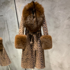 Sonbahar kahverengi deri ceket hakiki koyun DERİ CEKETLER kadın leopar uzun deri mont - Product Image 1