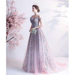 S0861H Nouvelle Robe de Mariée Élégante 2025 en Dentelle Royale à Imprimé Floral Violet avec Traîne Chapelle - Product Image 2