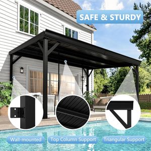 Pergola murale à toit rigide 10x14 pieds, abri de jardin inclinable avec toit en aluminium, auvent extérieur pour patio, terrasse, noir - Product Image 4