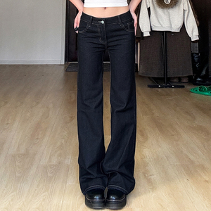 Pantalon cargo en jean Y2K uni respirant décontracté taille haute coupe droite ample jambe large boutonné pour l'été - Product Image 5