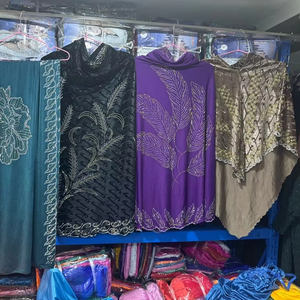 Sciarpe 2025 in stile Voile Hijab fatte <span class=keywords><strong>a</strong></span> <span class=keywords><strong>mano</strong></span> con perline in pizzo Jacquard ricamate in stile Dobby con frangia etnica islamica scialli - Product Image 1