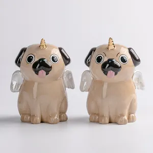 Bộ Bình Lắc Muối Và Hạt Tiêu Vẽ Tay Đồ Trang Trí Nhà Bếp Dễ Thương Cho Chó Bằng Gốm Pug 3 Inch