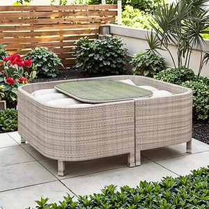 Conjunto de Mesa de Centro y Sofá de Ratán Resistente para Exteriores, Estructura de Aleación de Aluminio, Impermeable, Diseño Moderno y Simple para Balcón, Jardín o Terraza - Product Image 1