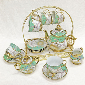 ชุดน้ำชาลายดอกไม้สไตล์ยุโรปโบราณ 15 ชิ้น พร้อมกาน้ำชา ถ้วยชา จานรอง ถ้วยกาแฟ พร้อมเหยือกน้ำตาลและนม - Product Image 3