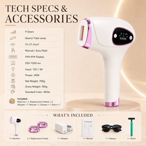 Ensemble d'outils d'épilation à froid 3 en 1, efficace pour une peau lisse, 9 niveaux d'intensité énergétique, épilateur portable haute puissance pour femmes - Product Image 5