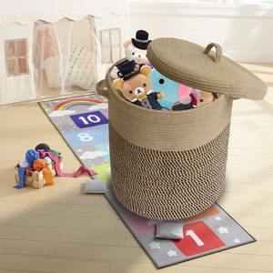 Cesto Pieghevole in Corda di Cotone Intrecciata per Bucato e Oggetti per Bambini, Contenitore per Coperte e Organizzazione Domestica - Product Image 1