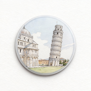 Insignia de la Torre Inclinada de <span class=keywords><strong>Pisa</strong></span> y la Catedral de Italia - Recuerdo de Viaje con Paisaje en Acuarela - Product Image 1