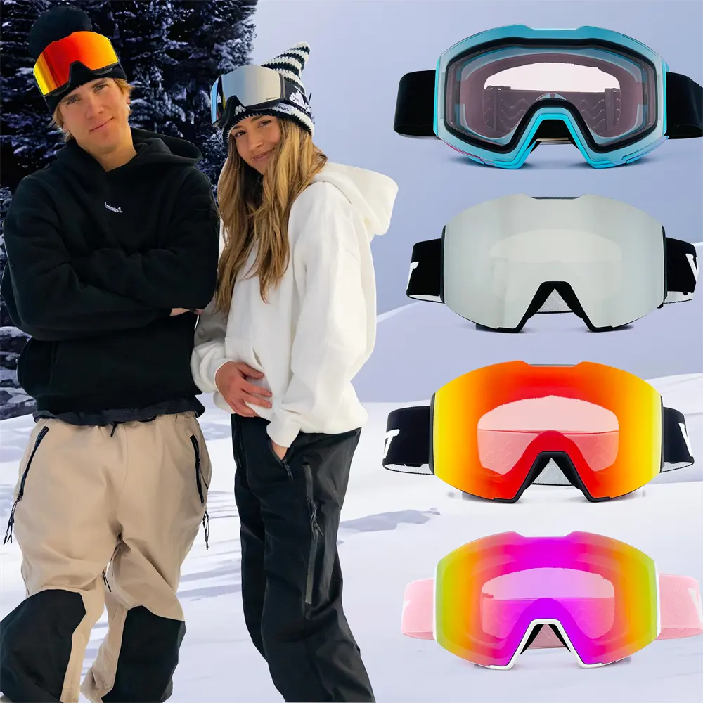 Óculos de neve para snowboard com logotipo personalizado, óculos de proteção UV cilíndricos antiembaçantes para snowboard, moda adulto, atacado