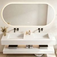 Ensemble de meuble-lavabo de salle de bain en pierre frittée sur mesure, avec vasque intégrée sans joint, simple ou double, suspendu au mur