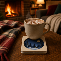 Sous-verre personnalisé en contreplaqué peuplier et acrylique découpé au laser, motif Forêt Enneigée, pour cadeau de table de boissons sur thème cabane d'hiver, conforme CPSC, DDP