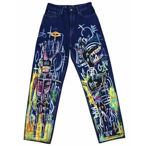 Xiaoxin-pantalones vaqueros con estampado de Graffiti Crazy para niños, Jeans holgados informales de alta calidad