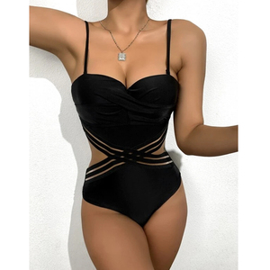 TW132 Sexy gran oferta traje de baño sin espalda contraste malla Cruz traje de baño <span class=keywords><strong>2021</strong></span> personalizado de una pieza traje de baño Push up - Product Image 1