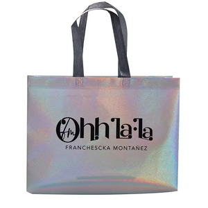 Thiết kế thời trang tùy chỉnh <span class=keywords><strong>in</strong></span> ấn Holographic không dệt xử lý túi kim loại sáng bóng bạc Tote Túi Laser mua sắm túi - Product Image 1