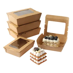 Bruine Kraftpapier Bento Cakedoos Met Doorzichtig Venster Bruiloft Verjaardagsfeest Wegwerp Cake Dessertdoos Verpakking