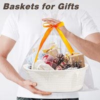 Panier Tressé Petit En Stock avec Sacs Cadeaux et Rubans, Panier en Corde de Coton pour Rangement, Paniers Cadeaux Jouets avec Poignées