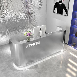 Bancone Reception di Lusso Moderno in Acciaio Inox, Arredamento per Salone di Bellezza con Illuminazione LED - Product Image 3