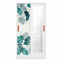 2. Armoire en métal avec design de feuilles tropicales et portes coulissantes pour la maison et l'appartement