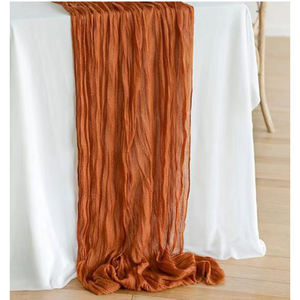 <span class=keywords><strong>Corredor</strong></span> de escritorio óxido naranja decoración del banquete de boda diseño sólido color liso bohemio arruga gasa poliéster - Product Image 1
