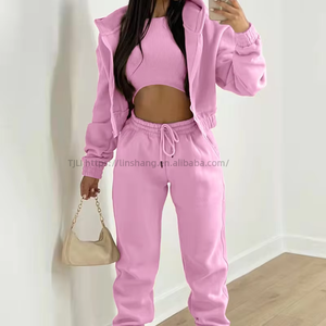 Women's 3- Piece Set Long <b>Pants</b> <b>Padded</b> Sweatshirt Hooded Solid Color Casual Suit Fashion - Product Image 2