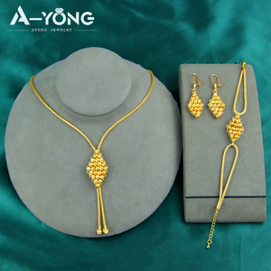 Moda <span class=keywords><strong>Dubia</strong></span> 24K chapado en oro señora collar pendiente pulsera conjunto lujo oro cuenta joyería conjunto para mujer - Product Image 5