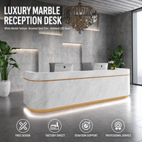 Bureau de réception rectangulaire moderne et luxueux en bois massif avec éclairage LED, finition marbre durable, pour bureau commercial, salon, hôtel