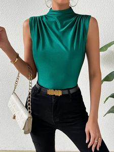 Màu Rắn Mock Cổ Tank Top Thanh Lịch Không Tay Mỏng Phù Hợp Với Công Việc Áo Sơ Mi Thời Trang Căng Dệt Kim Của Phụ Nữ Hàng Đầu - Product Image 5