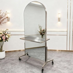 Custom Beauty Salon Hair Dressing <b>LED</b> <b>Mirror</b> <b>Makeup</b> Station Gold Double Round <b>Mirror</b> with Table - Product Image 2