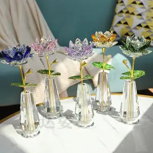 अनुकूलित स्पष्ट शादी के तोहफे ग्लास दिल के आकार संगीत बॉक्स Wih सुंदर नीले क्रिस्टल कमल के फूल