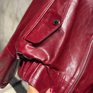 Blouson Bomber Court en Cuir Bleu pour Femme, Col Montant, Fermeture Éclair, en Peau de Mouton, Veste Courte Décontractée Quotidienne pour Dames - Product Image 3
