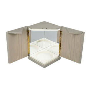 Boîte à vin rectangulaire en bois haut de gamme, faite à la main, recyclable, avec ouverture latérale, double porte, miroir intégré, gravure laser personnalisée - Product Image 1