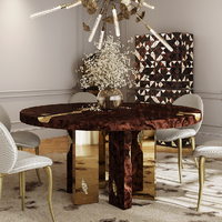 Table à manger de luxe sur mesure en acier inoxydable et laiton pour villas, manoirs et maisons, table à manger ronde ou rectangulaire