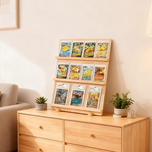 Wooden <b>Card</b> <b>Display</b> Rack 3 Tier Desktop Storage For Trading <b>Cards</b> And Postcards Multipurpose Organizing <b>Stand</b> - Product Image 1