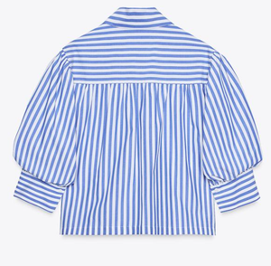 Camicie Estive da <span class=keywords><strong>Donna</strong></span> Personalizzate di Alta Qualità con Maniche 3/4, <span class=keywords><strong>a</strong></span> Contrasto Bianco-<span class=keywords><strong>Blu</strong></span> <span class=keywords><strong>a</strong></span> <span class=keywords><strong>Righe</strong></span>, Traspiranti - Product Image 5
