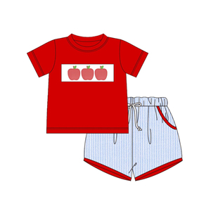 Conjuntos de ropa para niños pequeños BSSO1971, diseño personalizado, con estampado de cachorro y rayas azules, venta al por mayor, conjunto de manga corta para niños pequeños - Product Image 6