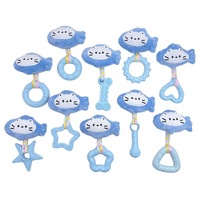 Jouet en peluche pour chien en forme de poisson bleu avec bande TPR, donut et couineur pour petits chiens, idéal pour les morsures et le soulagement de l'ennui