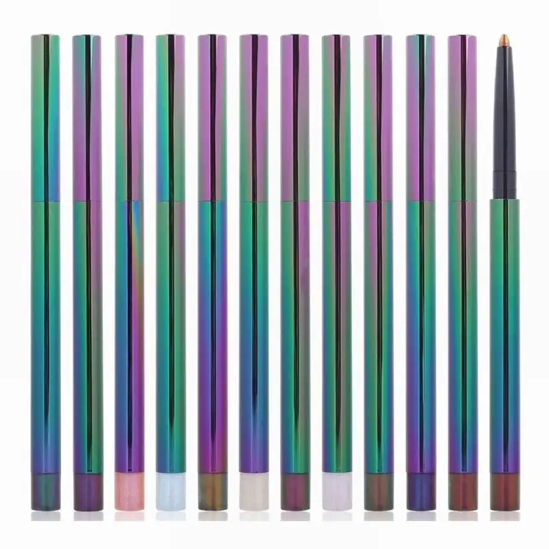 12 Colors Private Label Pencil Waterproof Chrome Holographic Eyeliner Stamp Color Vegan Cruelty Free Holographic Foil Eyeliner P
