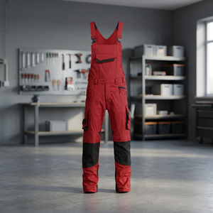 Combinaison de travail rouge avec bretelles réglables et plusieurs poches pour usage industriel - Product Image 3