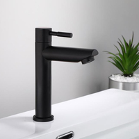 Keran wastafel kamar mandi, keran wastafel tinggi Stainless Steel kamar mandi air dingin tunggal lubang tunggal pasang dek hitam murah