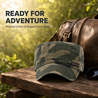 Casquette de patrouille à 6 panneaux en sergé délavé camouflage personnalisé, style cadet vintage, motif camouflage woodland, décontractée, avec visière pare-soleil, pour la chasse en extérieur