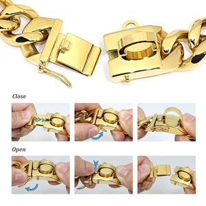 Cadena de oro Heavy Duty Acero inoxidable Pitbull Collares para perros <span class=keywords><strong>Collar</strong></span> de cadena de oro para perro cubano - Product Image 5