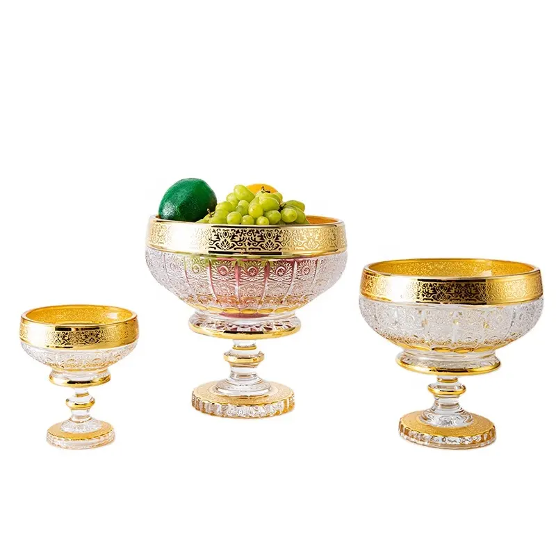 Heißer Verkauf Haushalt Gute Qualität Rich Golden Plating Glas Big Size Obstschale mit niedrigem Preis