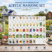 Juego de Mahjong Acrílico Premium Estilo Americano, Fichas Grabadas con Láser, para Juegos de Mesa Casuales con Familiares y Amigos